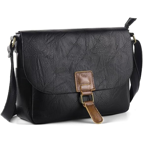 Vintage Vegan Leather Crossbody Bag Brown 12X4X8.75 Inch Durable Organizer